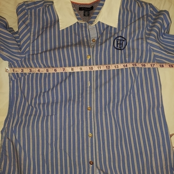 Tommy Hilfiger Blue/White Stripe Button Up Monogram, Large - Picture 8 of 10
